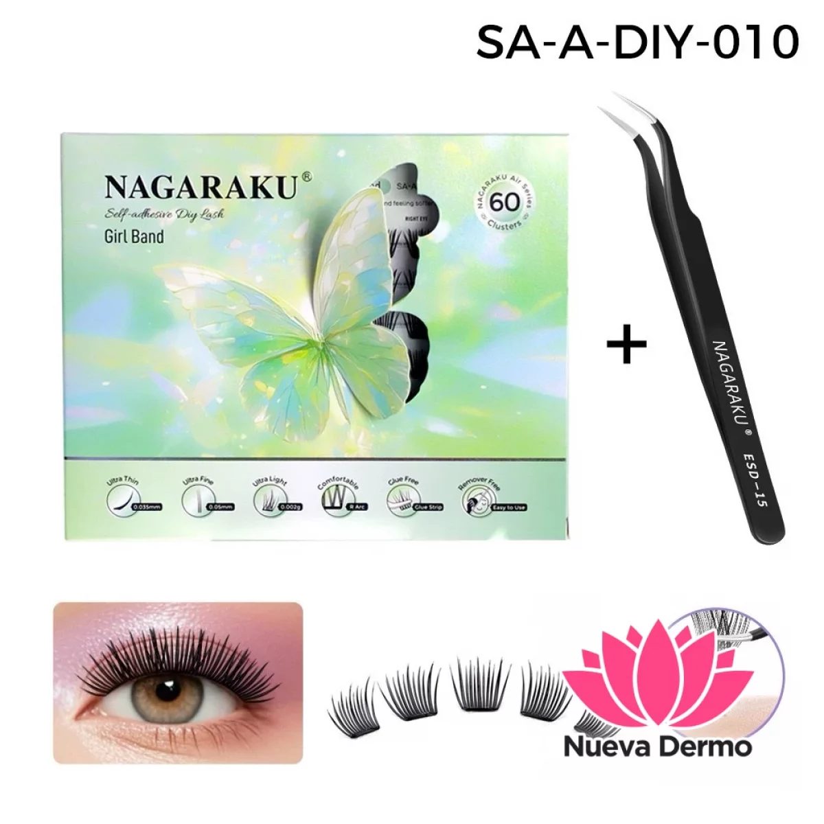 Kit Pestañas Autoadhesivas + Pinza Nagaraku Girl Band Style Diy-010