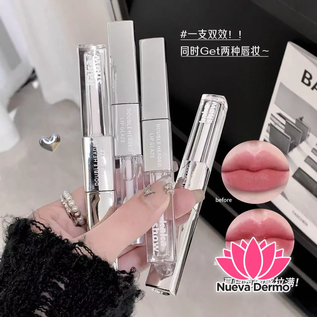 LAPIZ LABIAL TRANSPARENTE CON DOBLE PUNTA IMPERMEABLE MATE TERCIOPELO ESPEJO DE AGUA C503