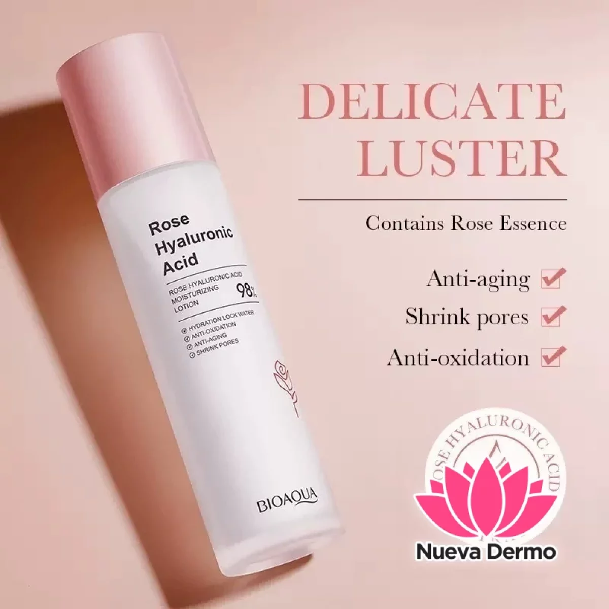 Loción moisturizing rose HYALURONIC acid 98%100ml(Bioaqua)