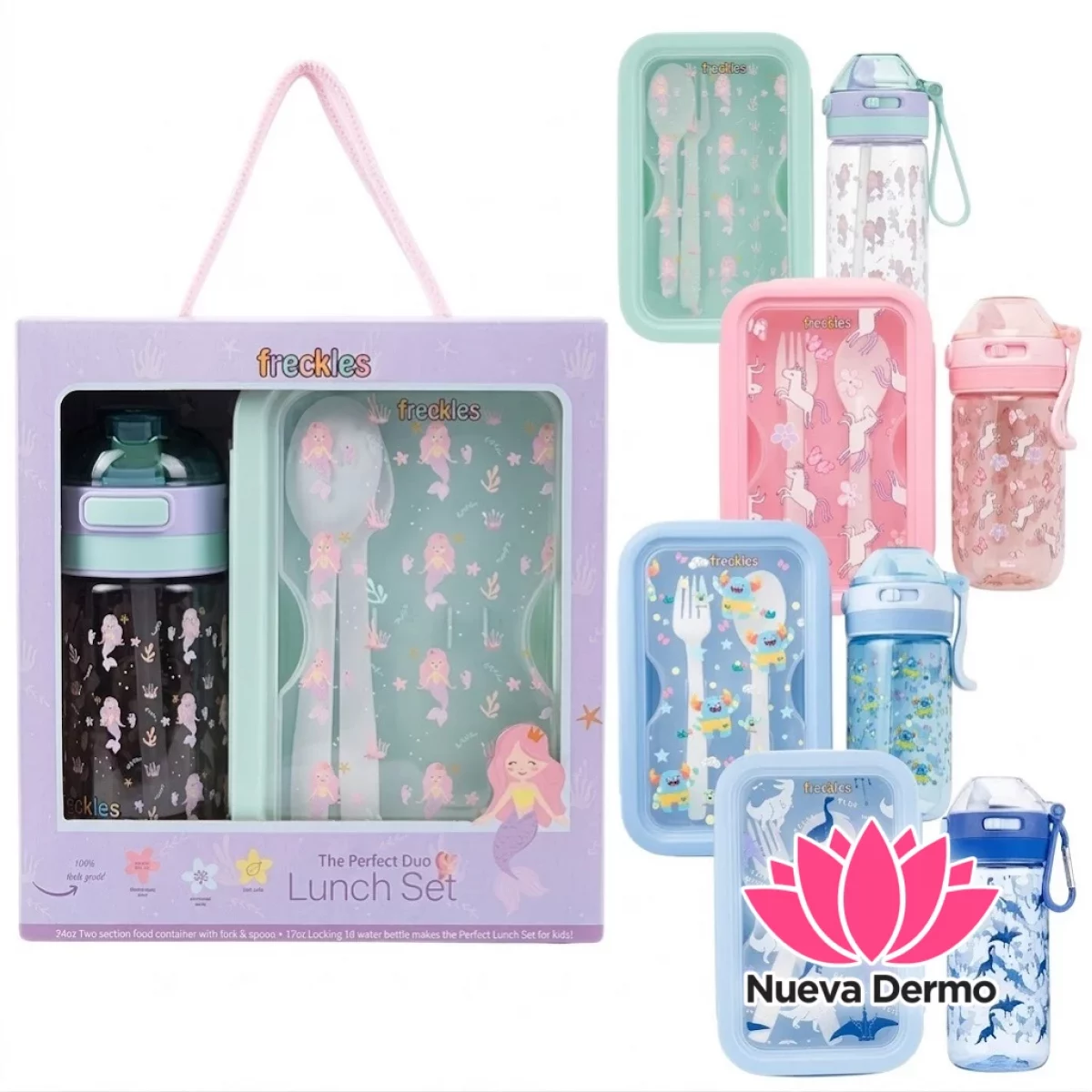 Lonchera Con Cubiertos Y Vaso Infantil Diseños Animados Unicornio