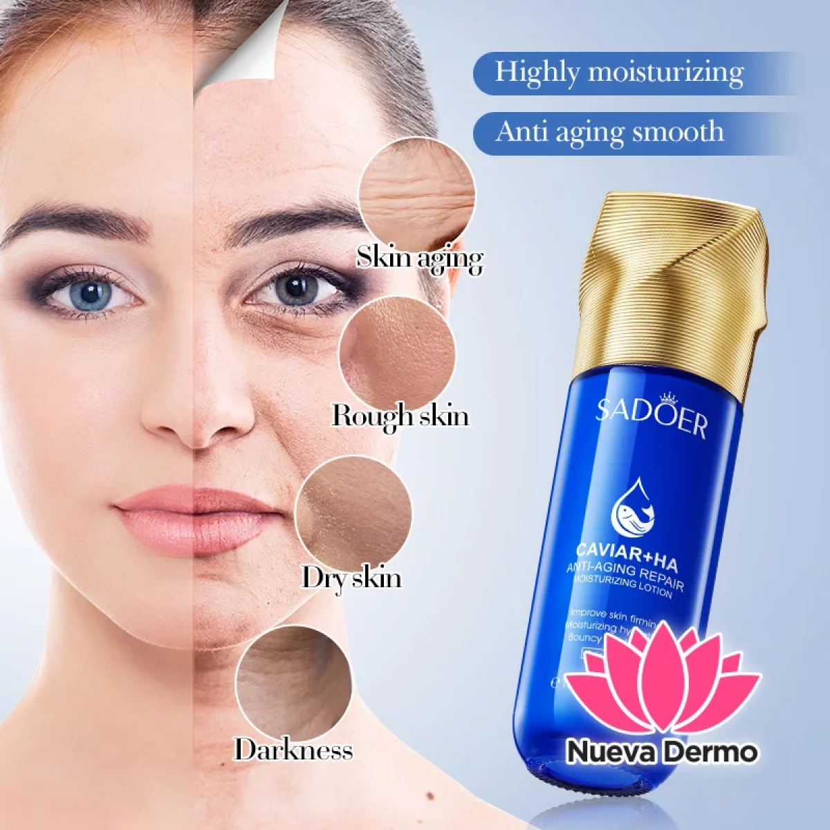 Loción Facial con Caviar y Acido Hialuronico Antiedad Reparadora Hidratante 100ML 19318