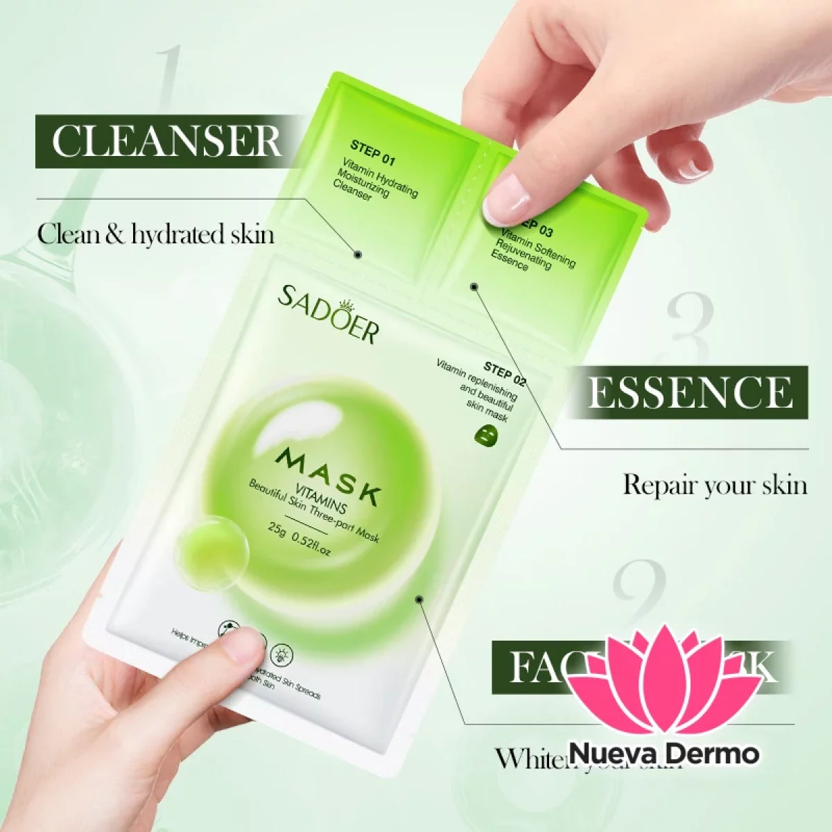 Mascarilla de 3 Pasos con Vitaminas para Embellecer la Piel 0.8ML+0.8G+25G 06943