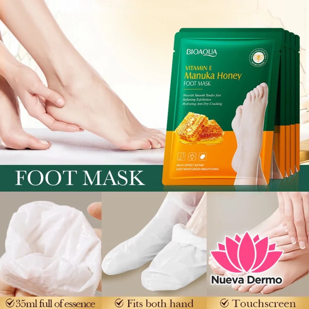 Mascarilla Exfoliante y Suavizante para Pies con Miel Demanuka y Vitamina E 35ML01598