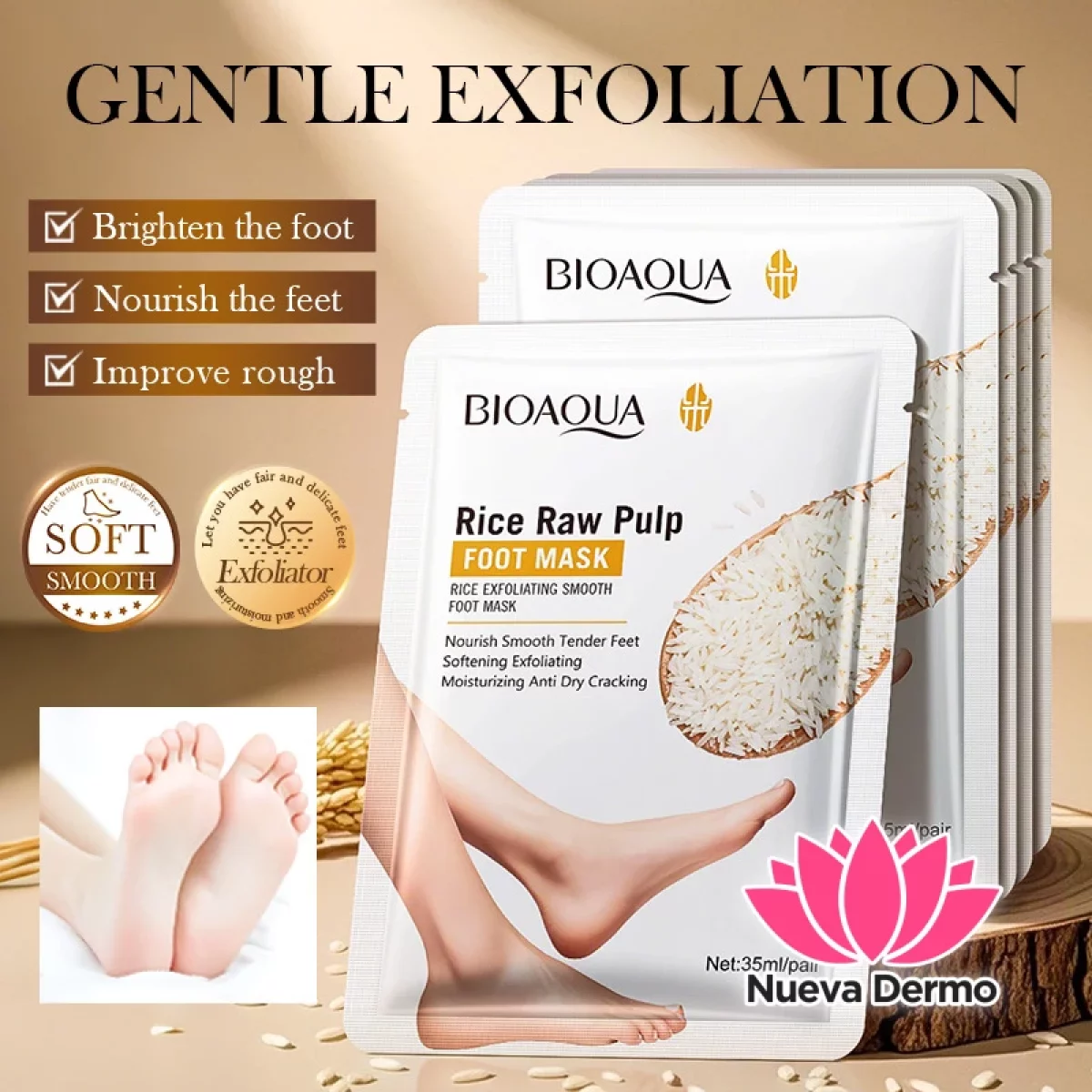 Mascarilla Exfoliante y Suavizante para Pies con Pulpa Arroz