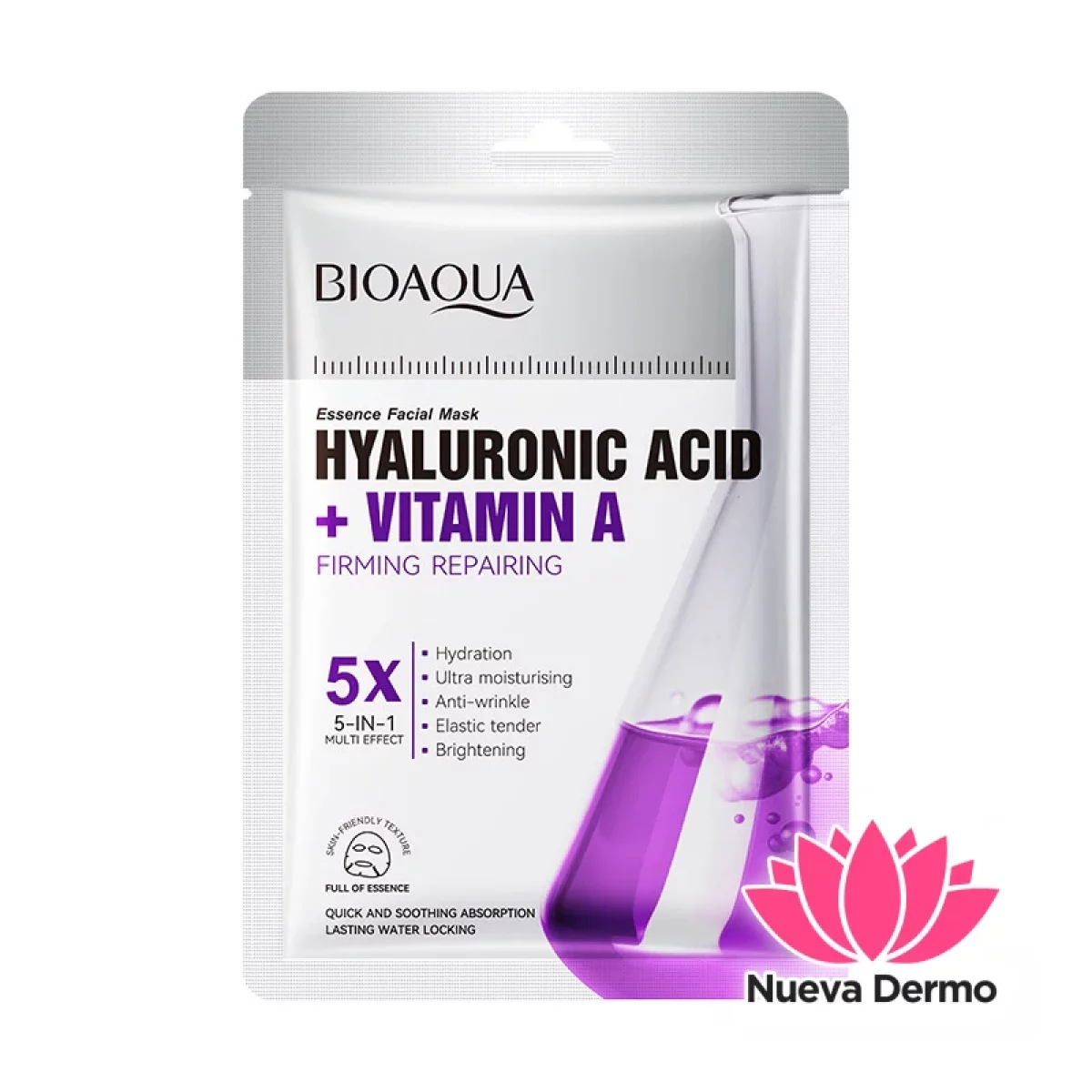Mascarilla Facial Ácido Hialurónico y Vitamina a Reafirmante y Reparadora