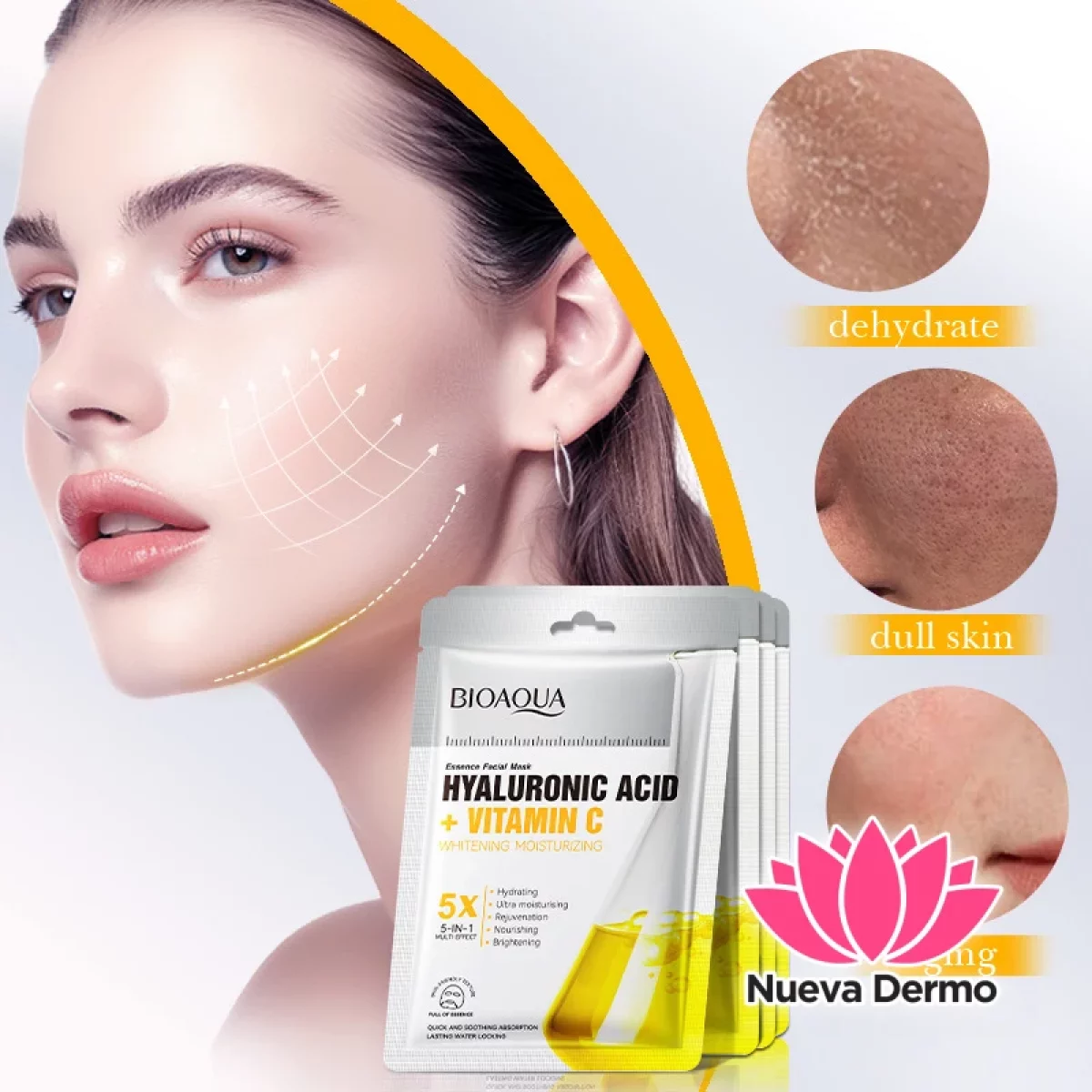 Mascarilla Facial Ácido Hialurónico y Vitamina C Hidratante E Iluminadora 25G 42323
