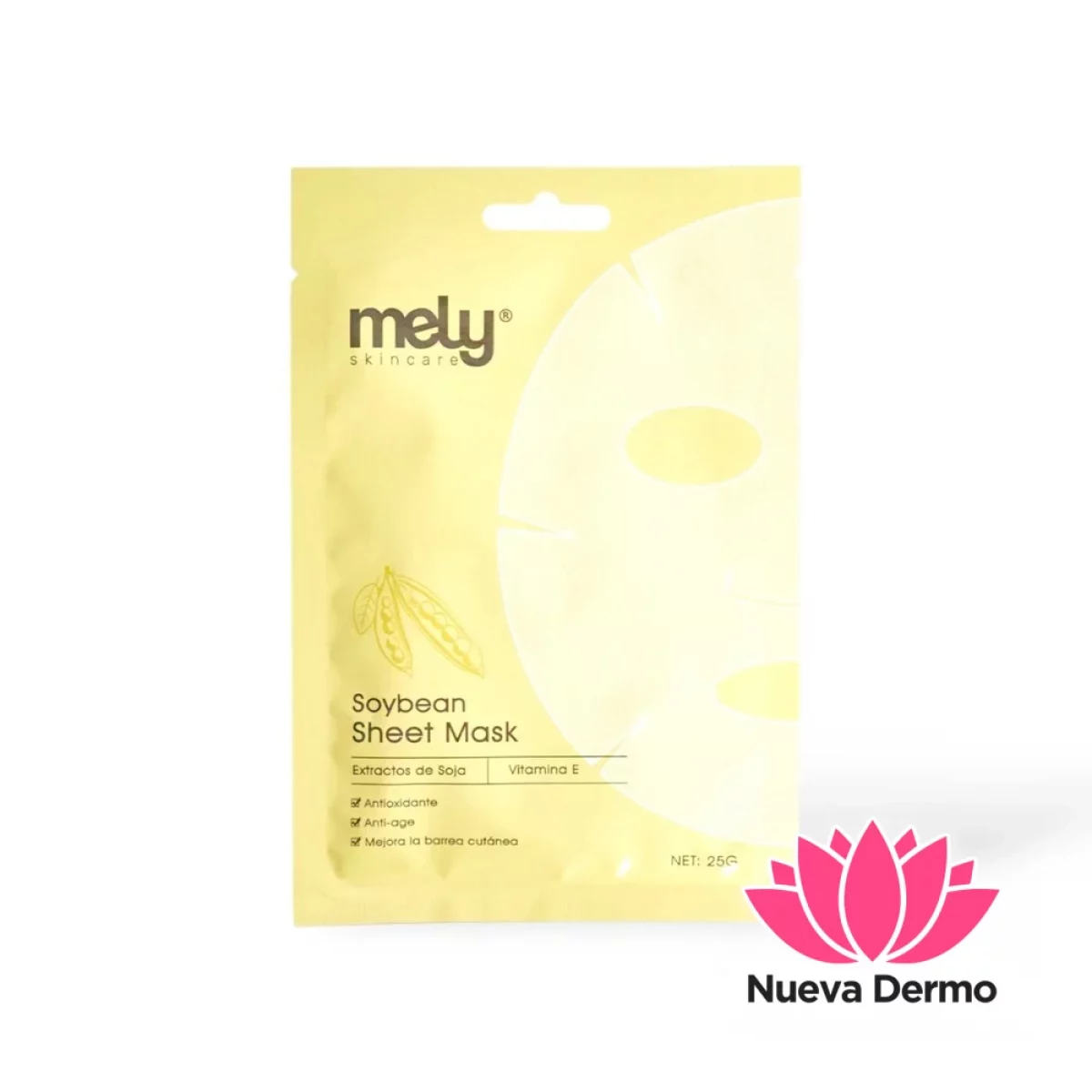 Mascarilla Facial Anti Age Vitamina E Y Extracto de Soja Mely Beauty x1