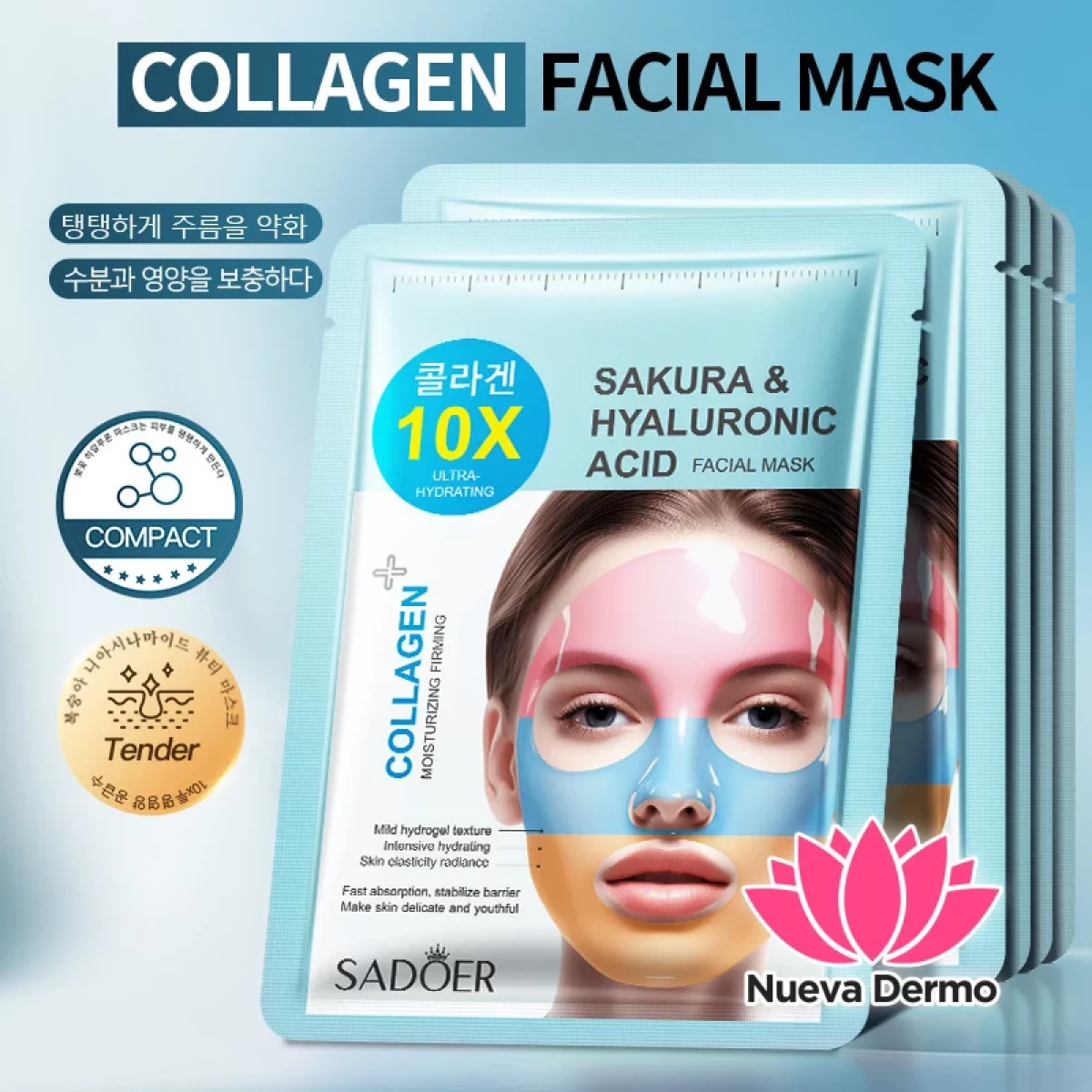 Mascarilla Facial Sakura Ácido Hialurónico Colágeno Arcoíris