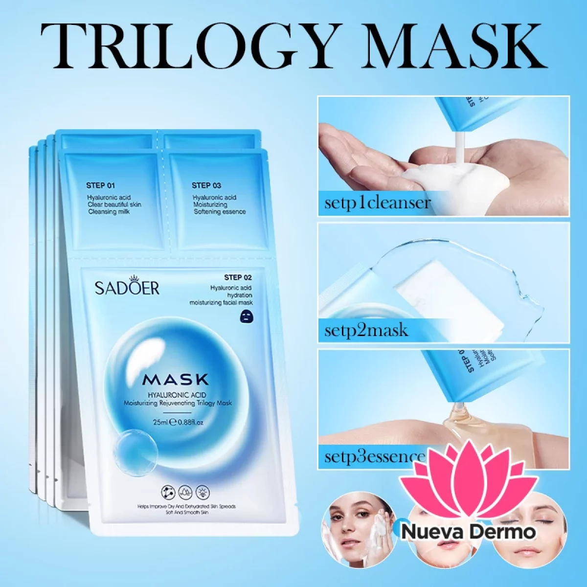 Mascarilla Tratamiento 3 Pasos con Ácido Hialurónico 0.8 Ml + 0.8 G + 25 G 06929
