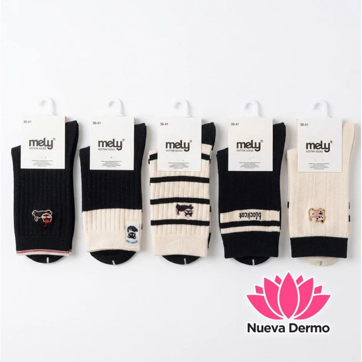 Medias Largas De Algodon Para Mujer 36/41 Mely Gatitos Color claro