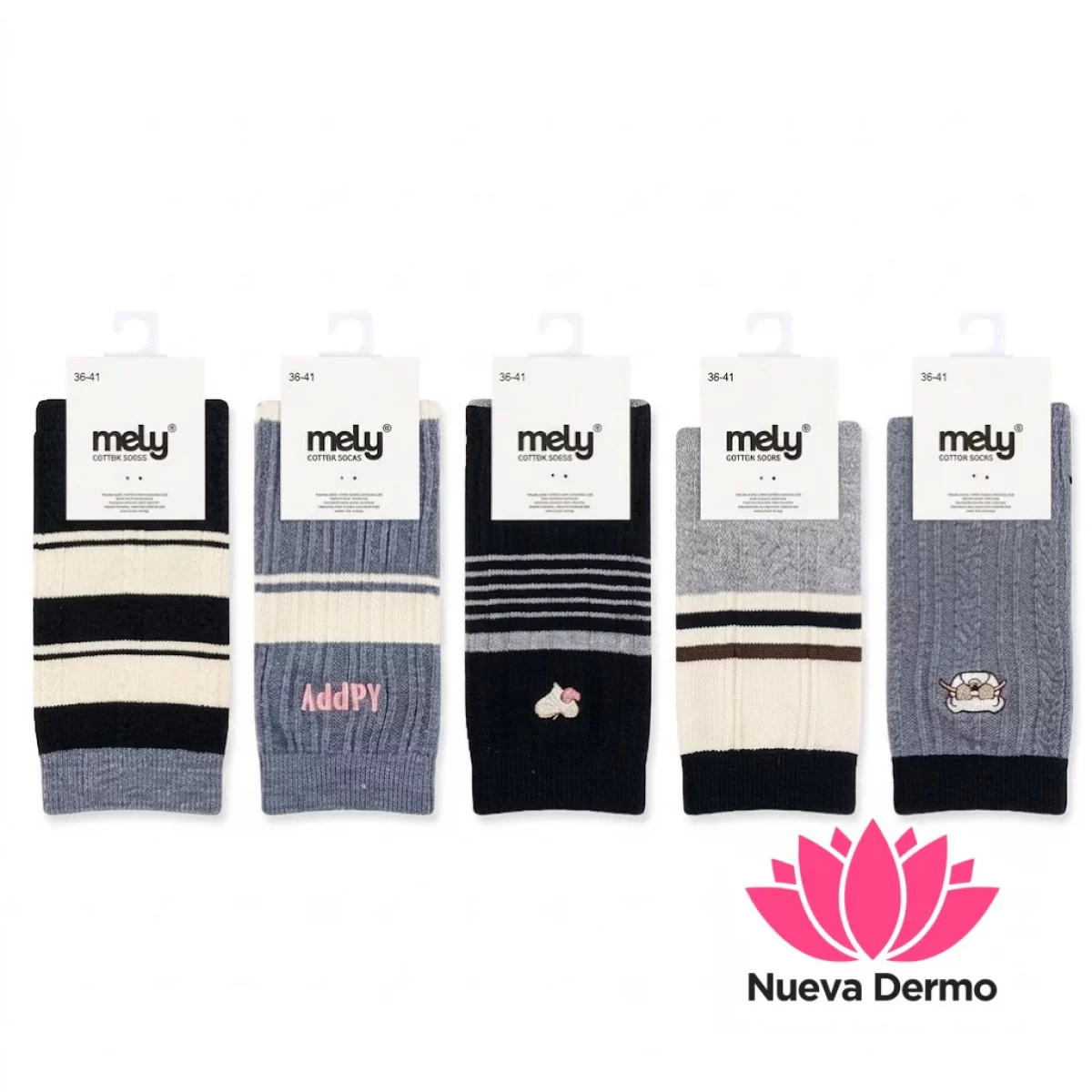 Medias Largas De Algodon Para Mujer 36/41 Mely Rayadas Color claro