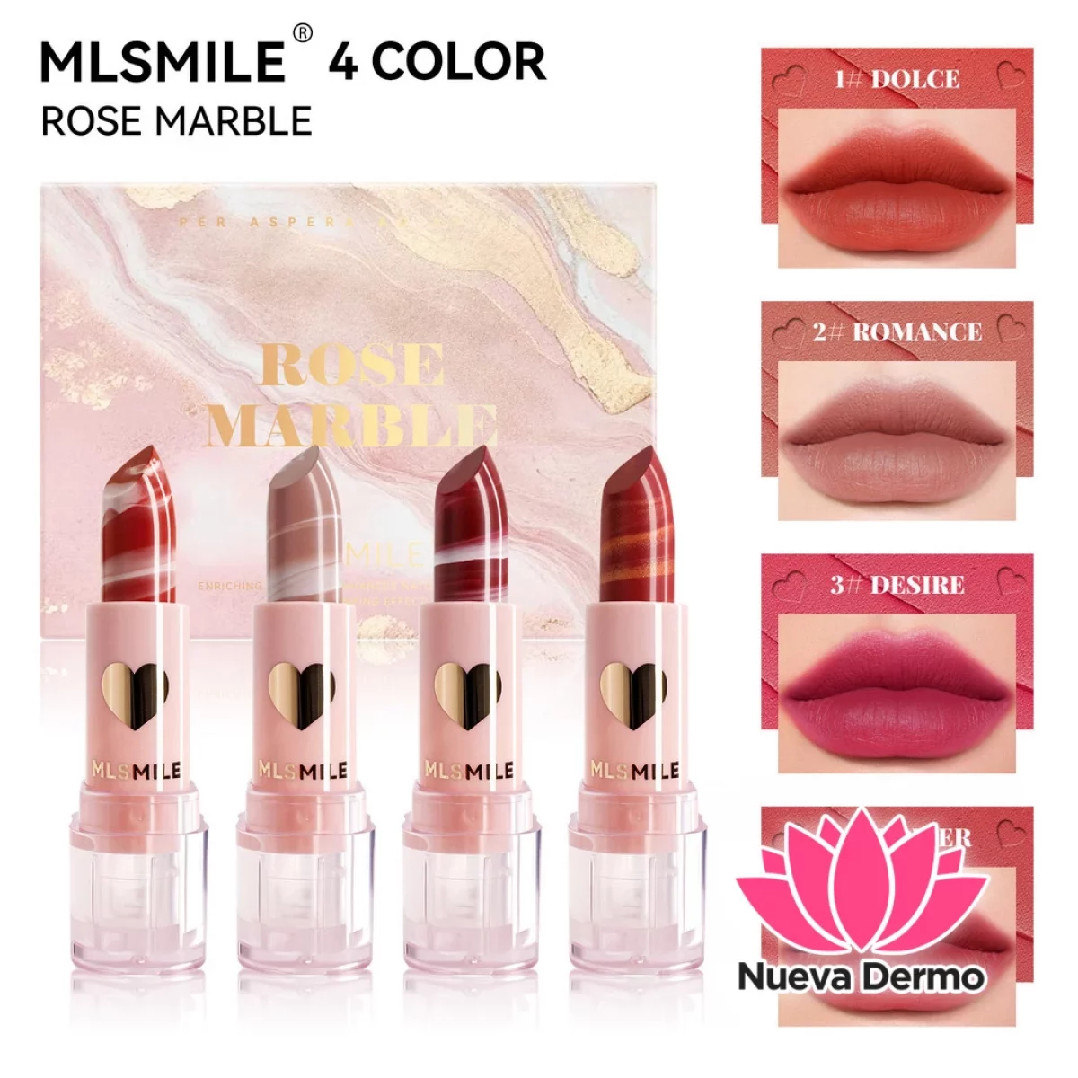 MLSMILE ROSE MARBLE LIPSTICK 4PCS MG10144/C46TC4 6976202171524