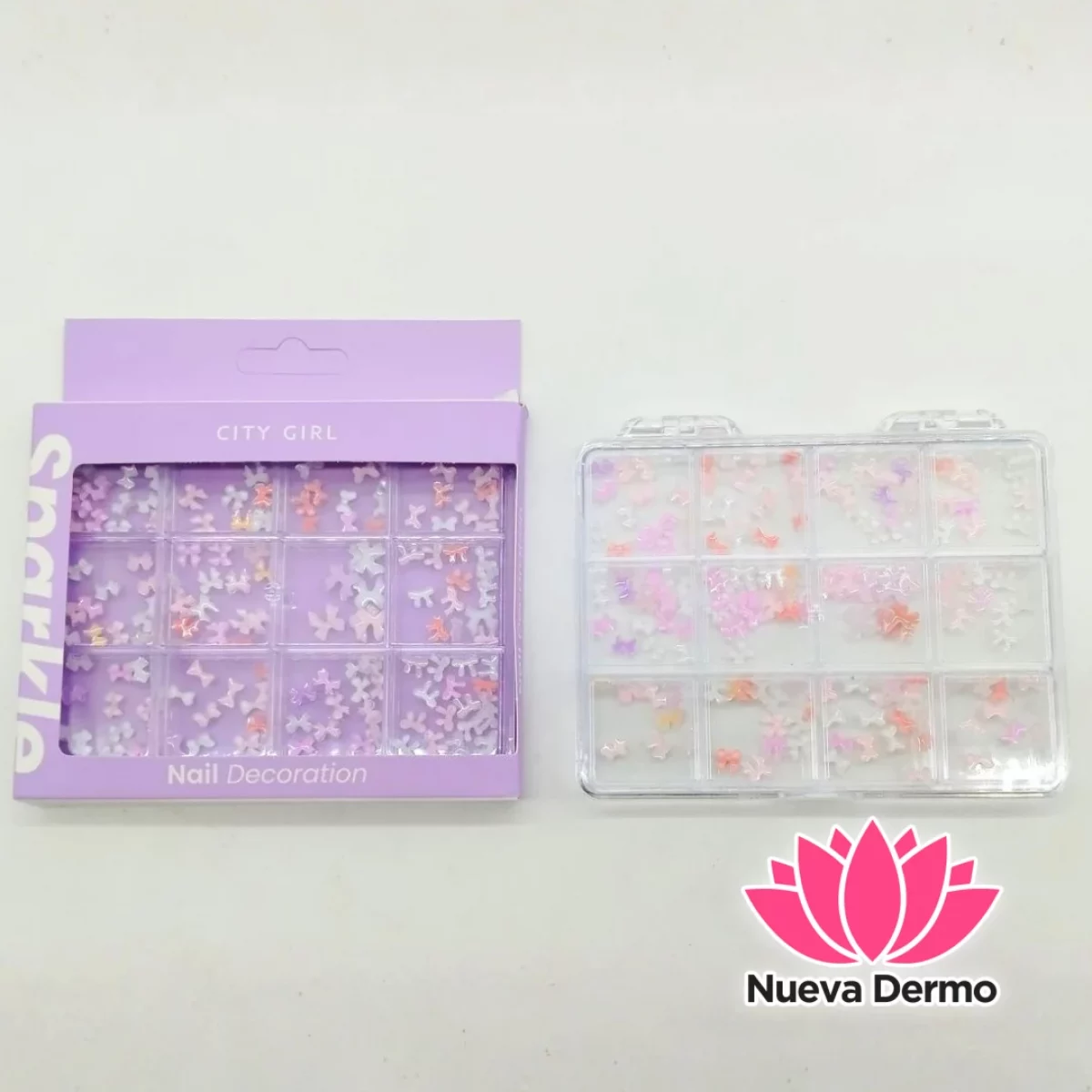 MOÑOS APLIQUES PARA UÑAS TRANSLÚCIDOS EN ROSA + LILA + BLANCO – CITY GIRL