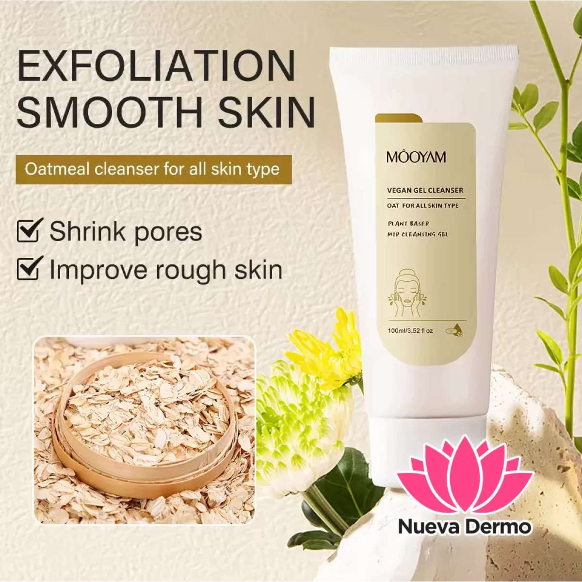 MOOYAM Face Wash 100ml - Vegan Gel Cleanser for All Skin Types | Plant-Based Formula with Oat Extract, Hydra gel