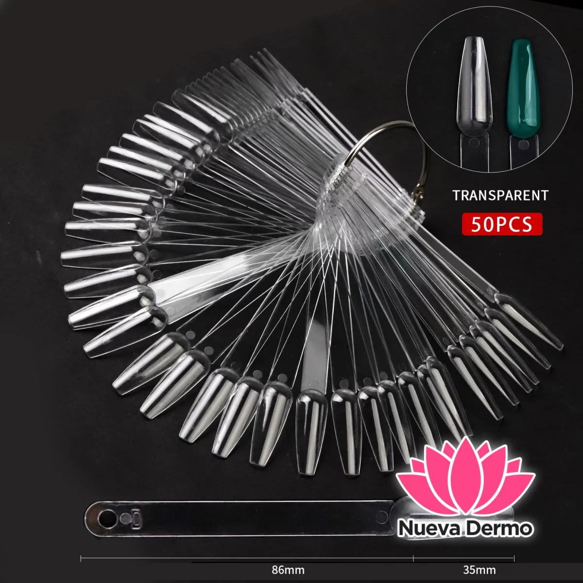 Muestrario uñas x50pc coffin transparentes
