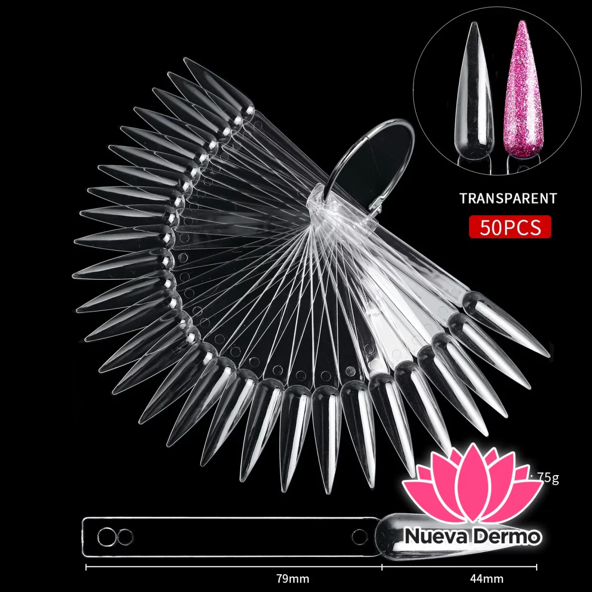 Muestrario uñas x50pc stilettos transparentes