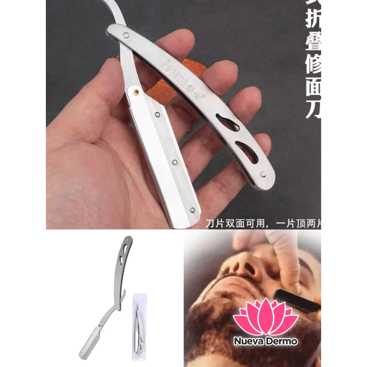 NAVAJA DE ACERO PARA BARBERÍA
