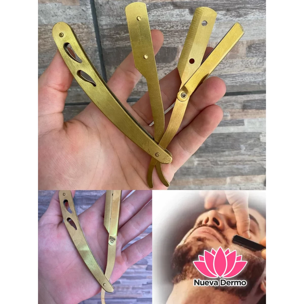NAVAJA DORADA ACERO PARA BARBERÍA