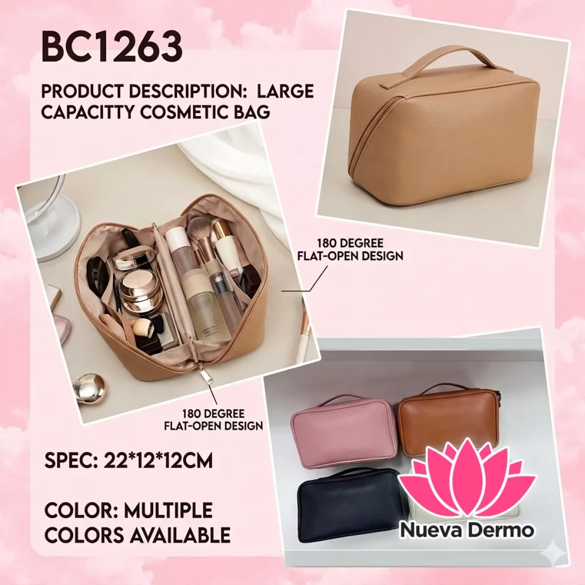 Neceser de Maquillaje de Gran Capacidad – Organizador de Belleza con Apertura de 180° BC1263/12632