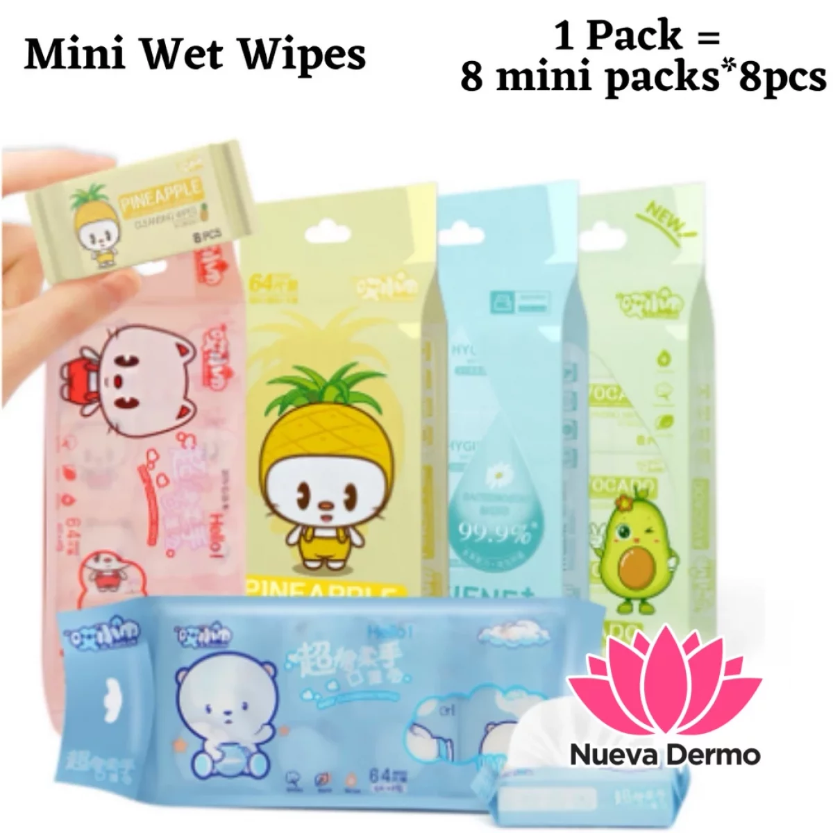 Pack 64pc Mini wipes toallitas humedas sanitizantes