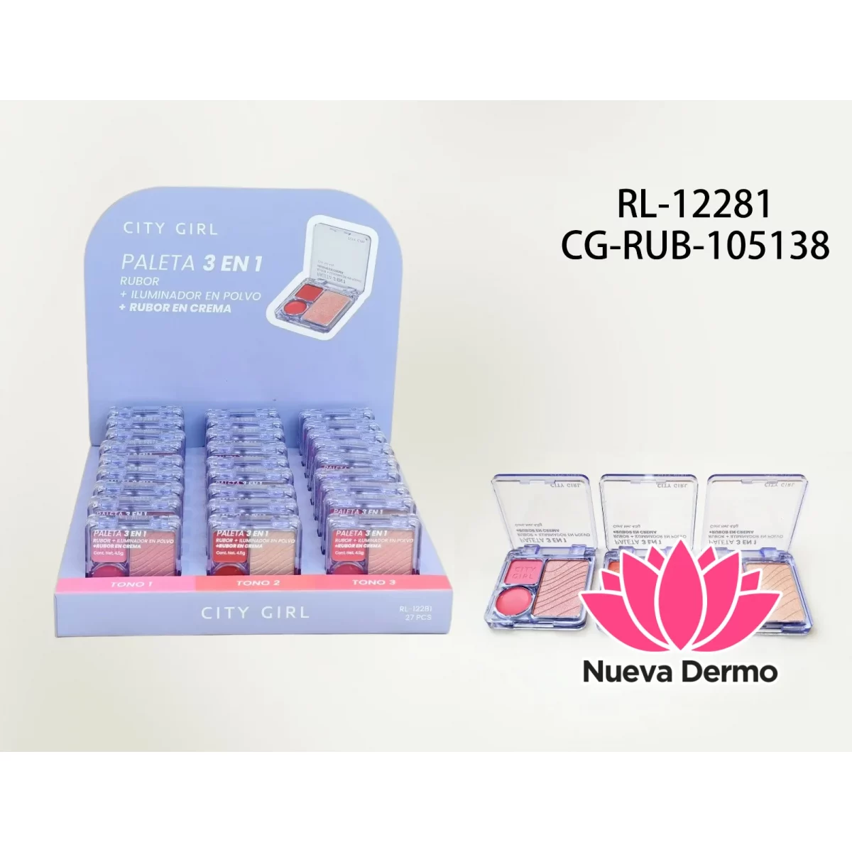 PALETA 3 EN 1 RUBOR+ILUMINADOR+RUBOR EN CREMA