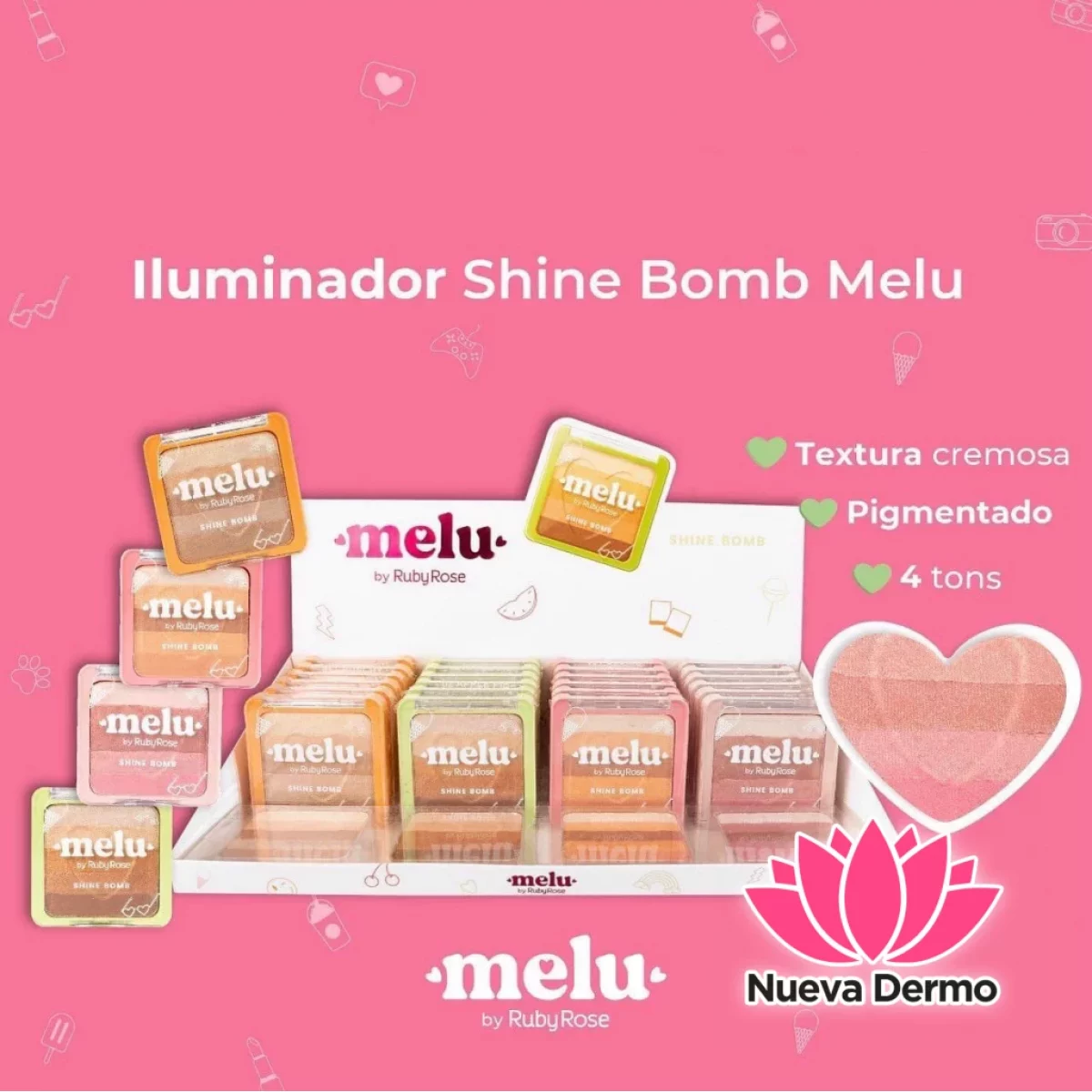 PALETA DE ILUMINADORES SHINE BOMB MELU RUBY ROSE CD: HB-7233