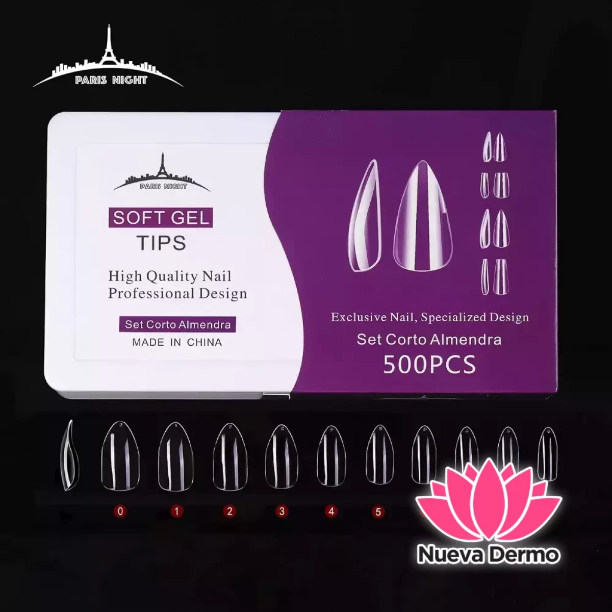PARIS NIGHT TIPS SOFT GEL 500PCS PN20759 - CAJA VIOLETA