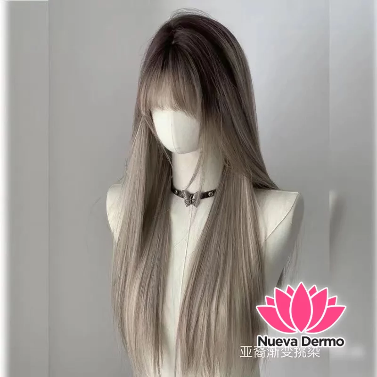 Peluca Balayage gris 60cm lacia + red para cabello #JUN-W122