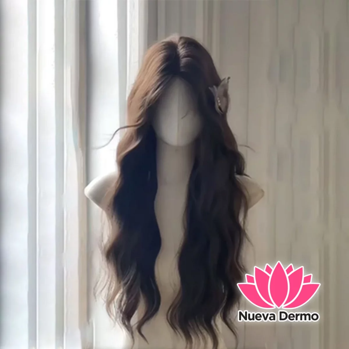 Peluca castaño oscuro con onda natural + red para cabello #JUN-YK001