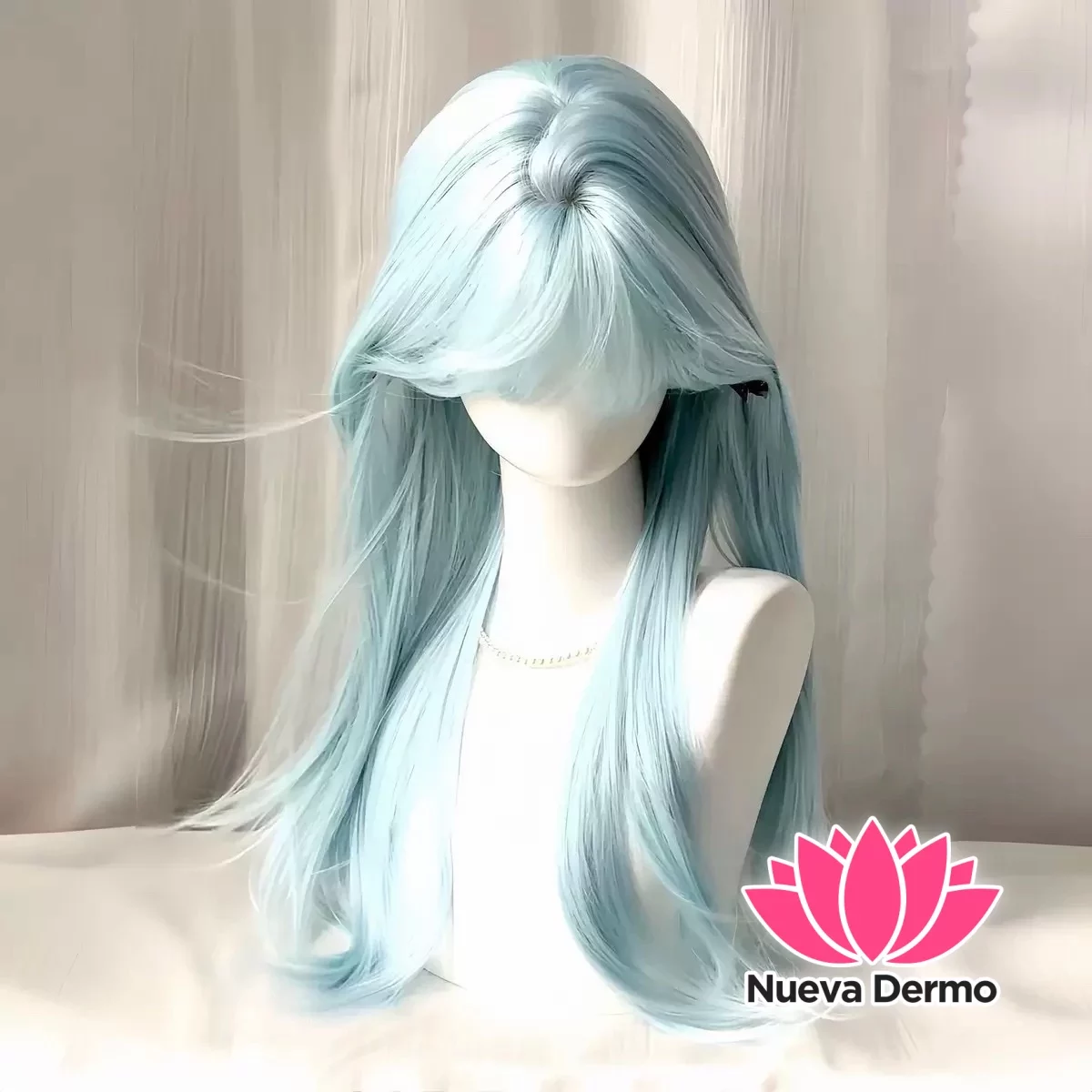 Peluca celeste claro + red de cabello #JUN-GL010