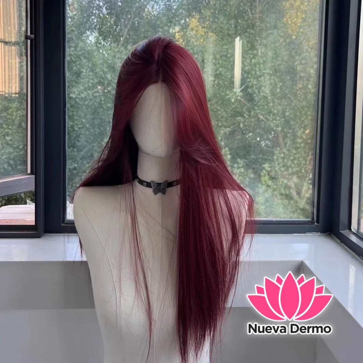 Peluca de encaje frontal Bordo lacia 65cm + re de cabello #JUN-W029