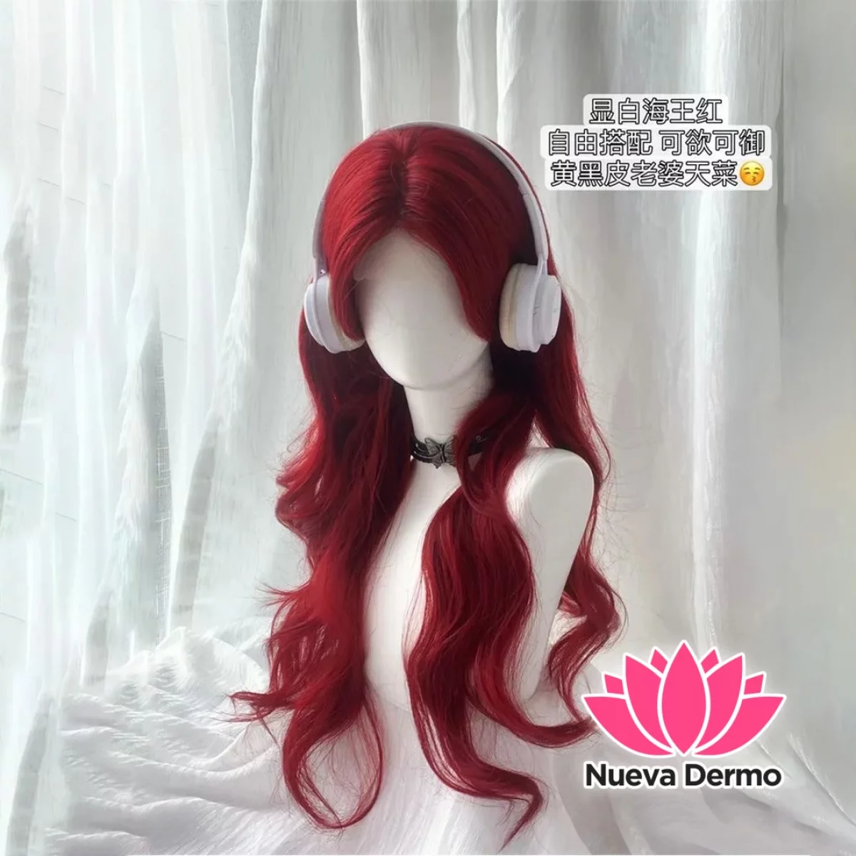 Peluca roja con ondas natural + red de cabello #JUN-W028