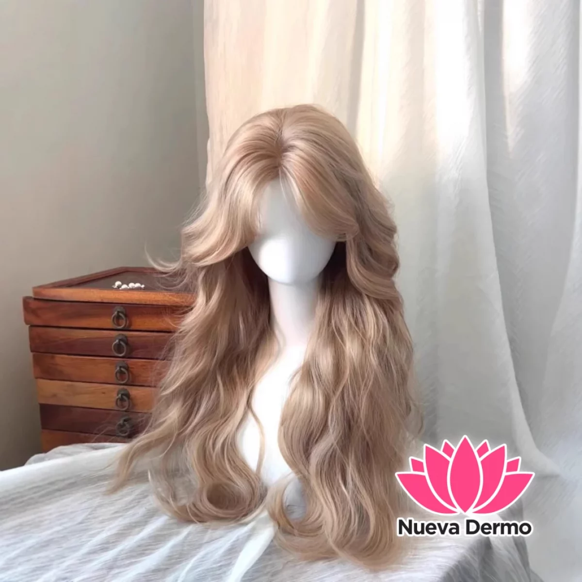 Peluca rubia con ondas natural + red para cabello #JUN-N25-001
