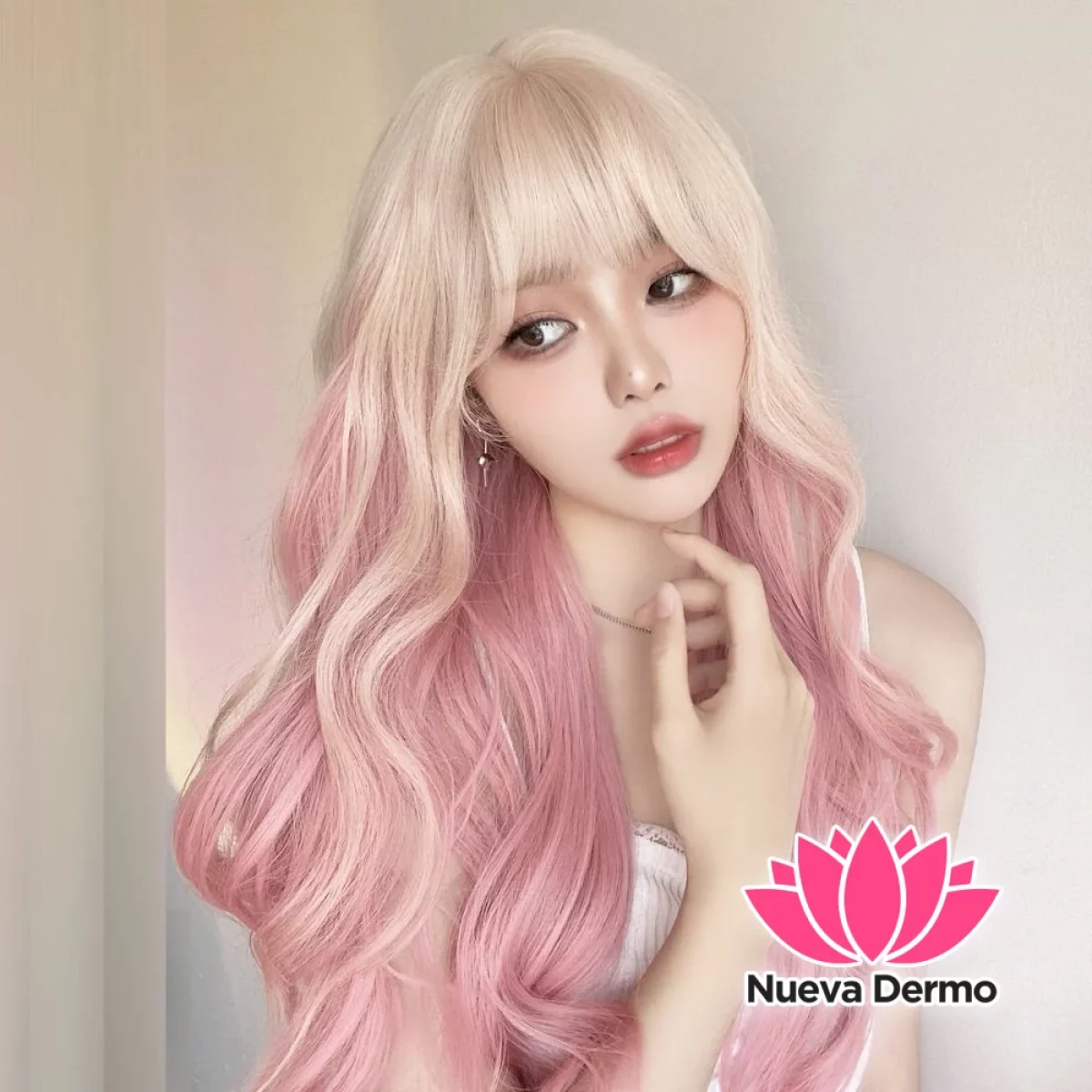Peluca Rubia degrade rosa ondulada + red de cabello #JUN-J012