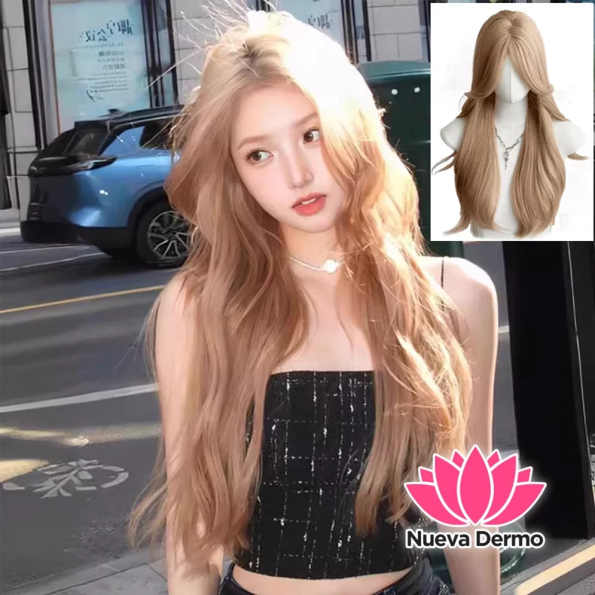 Peluca rubia larga natural + red para cabello #JUN-W121
