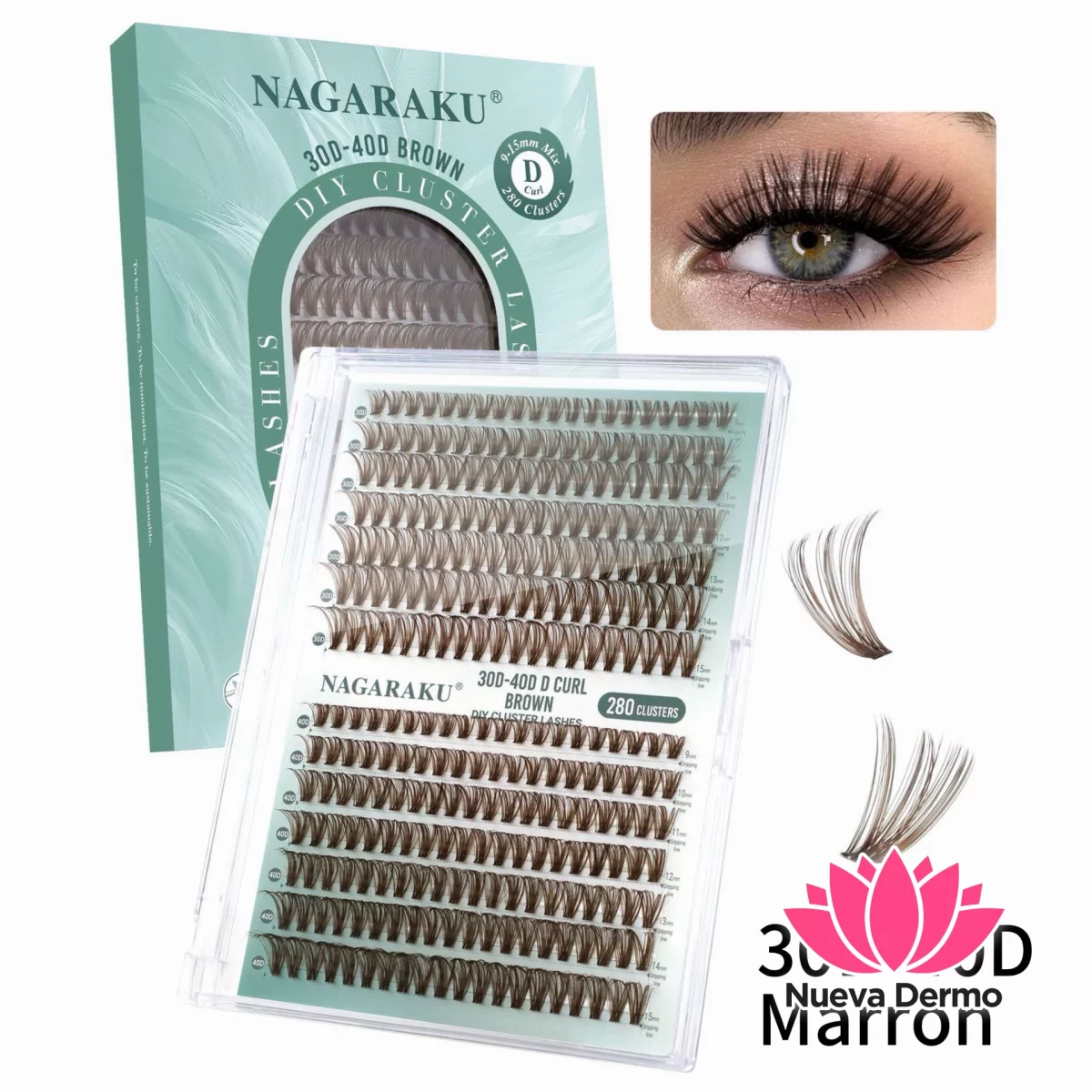 Pestañas Cluster Nagaraku 30D-40D MIX(9-15MM) Color Marron #Jun-NG031
