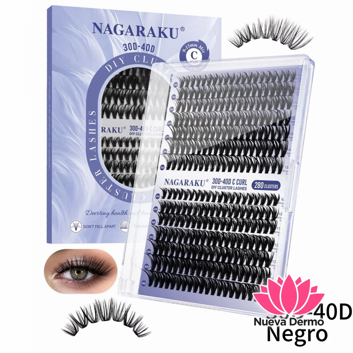 Pestañas Cluster Nagaraku 30D-40D MIX(9-15MM) Color Negro #Jun-NG030