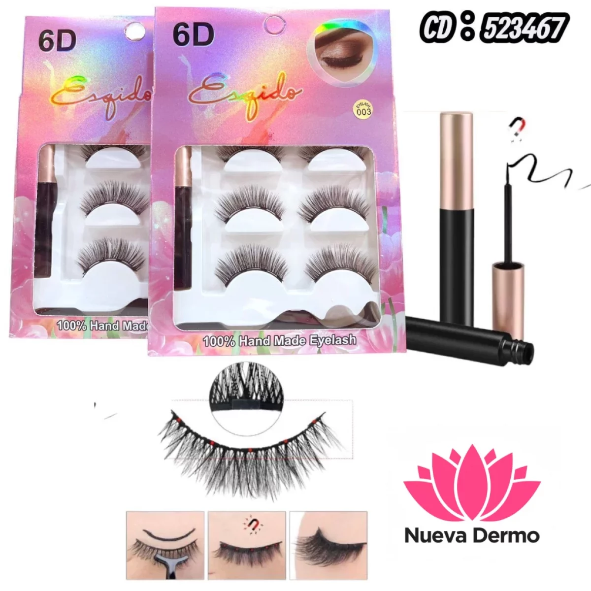 Pestañas Magneticas + Delineador C/Iman y Aplicadoer 6D Cd: 523467