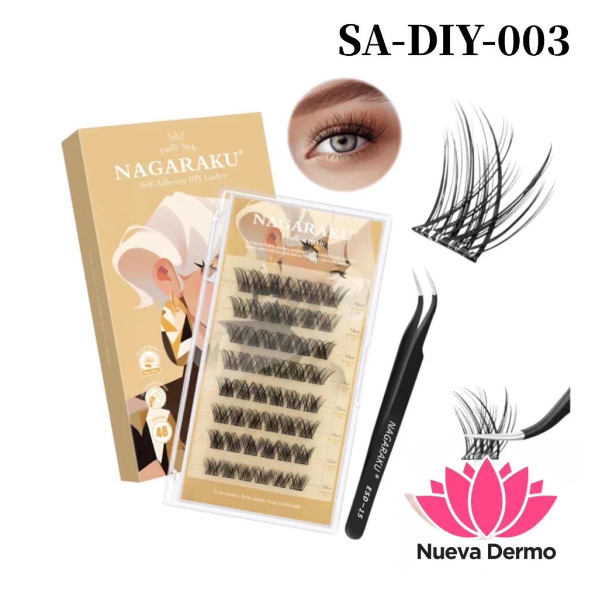Pestañas Nagaraku Autoadhesivas + Pinza Fluffy Style Sa-Diy-003