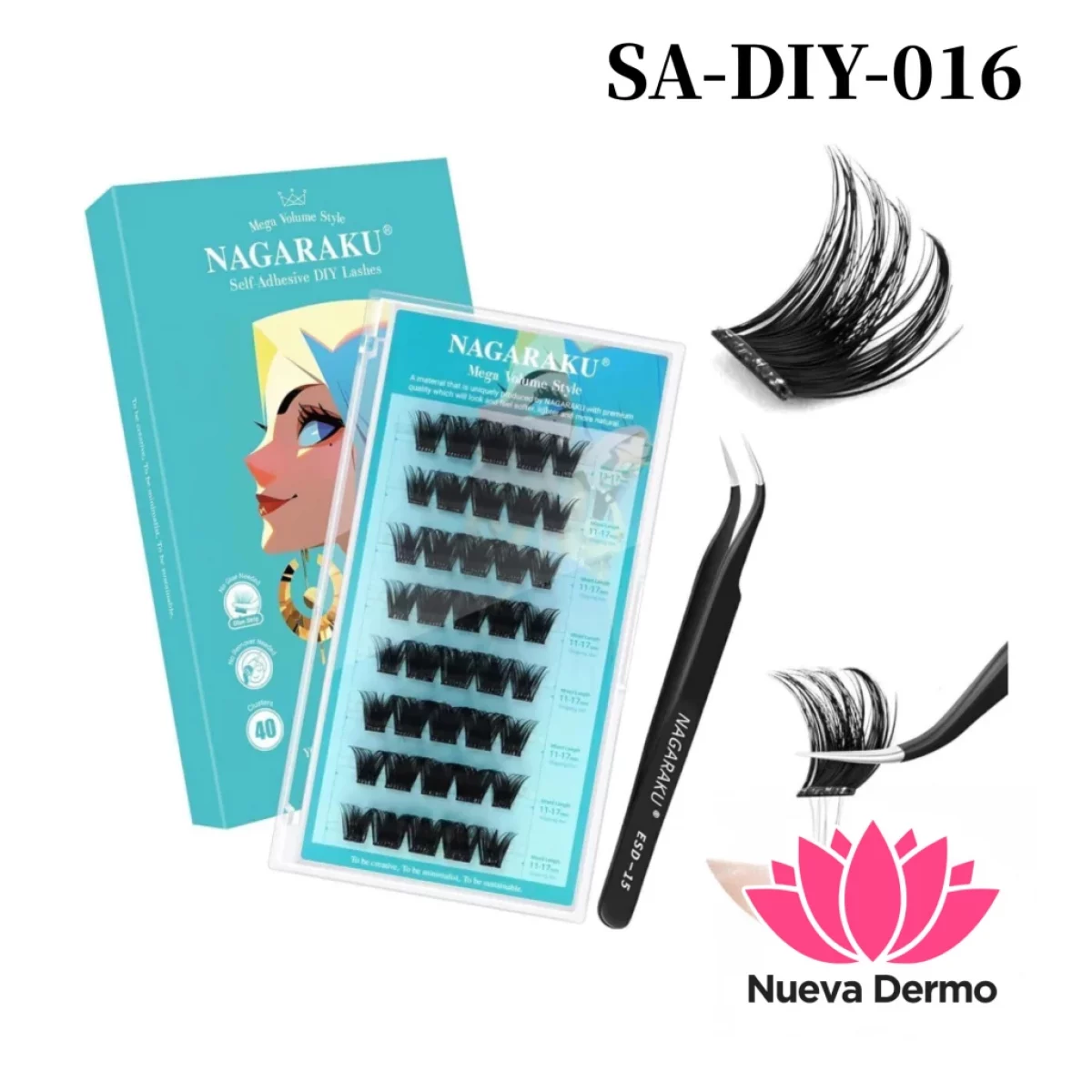 Pestañas Nagaraku Autoadhesivas + Pinza Mega Volume Style Sa-Diy-016