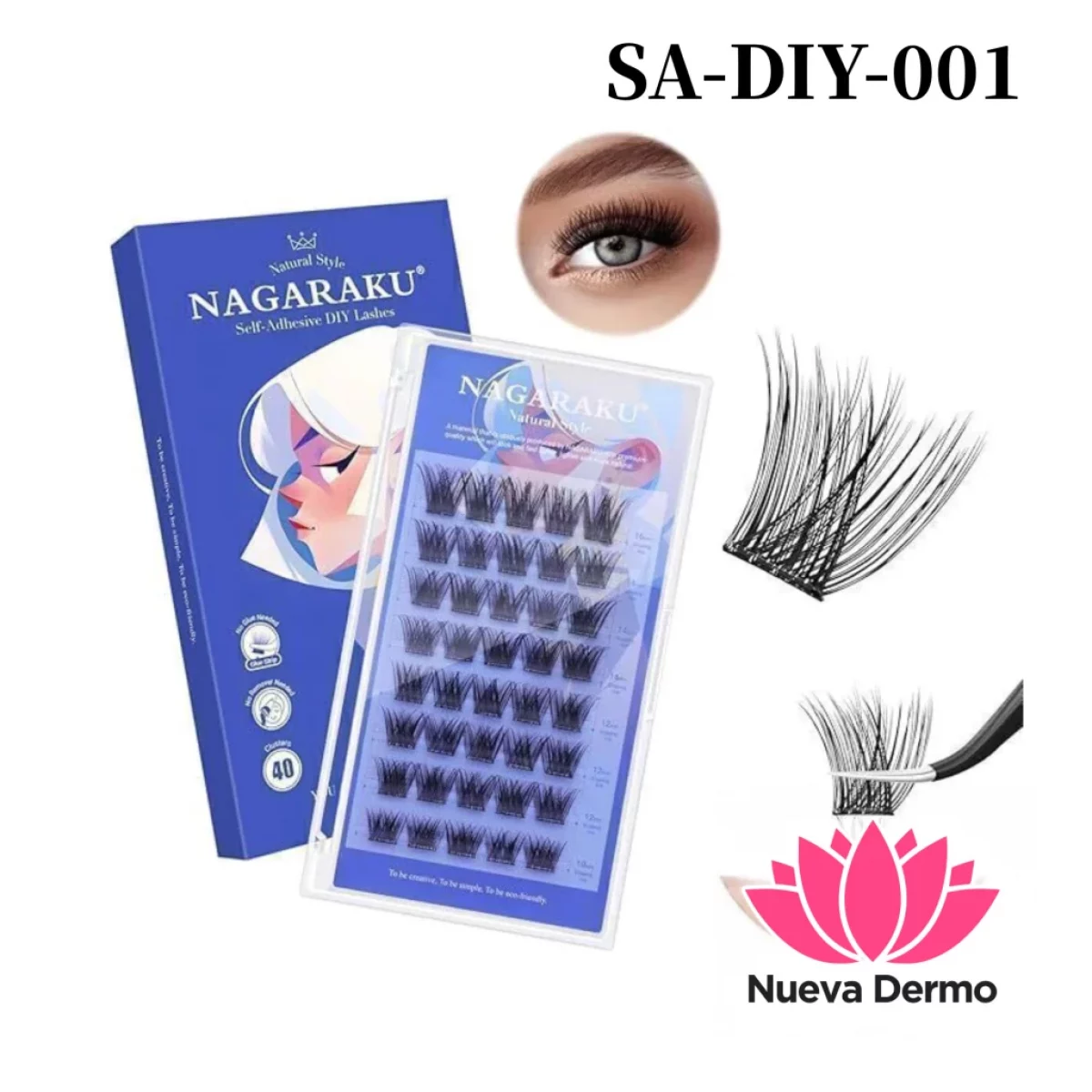 Pestañas Nagaraku Autoadhesivas + Pinza Natural Style Sa-Diy-001