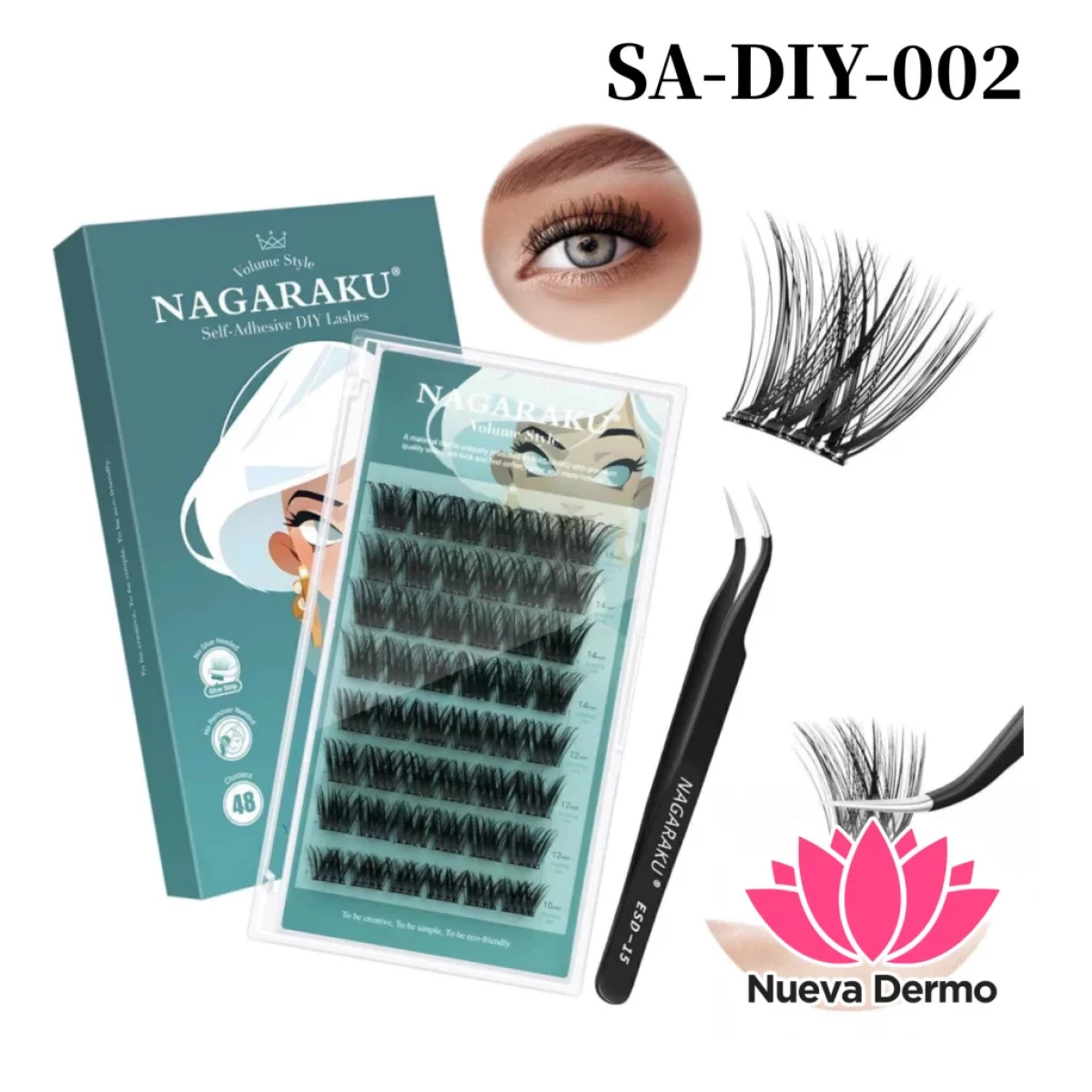 Pestañas Nagaraku Autoadhesivas + Pinza Volume Style Sa-Diy-002
