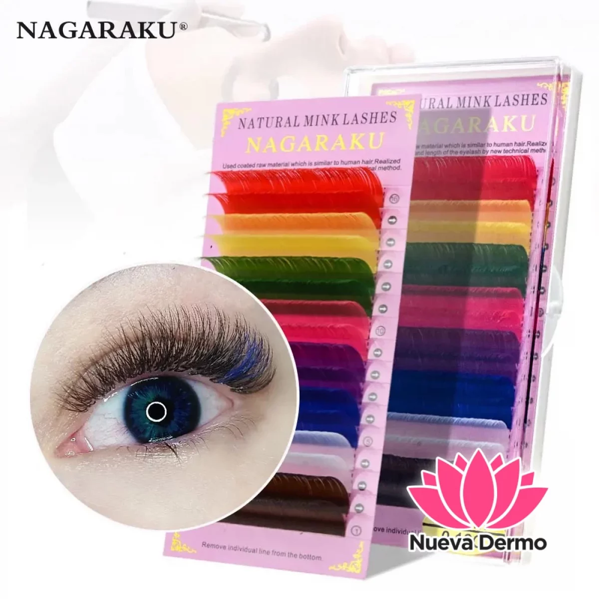 Pestañas Nagaraku de colores por medidas 0,07D 15MM