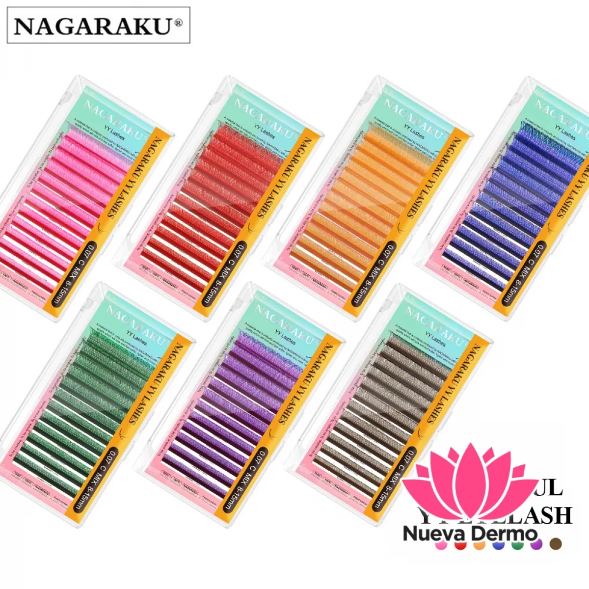 Pestañas Nagaraku MIX (8-14mm) YY de colores ROJO