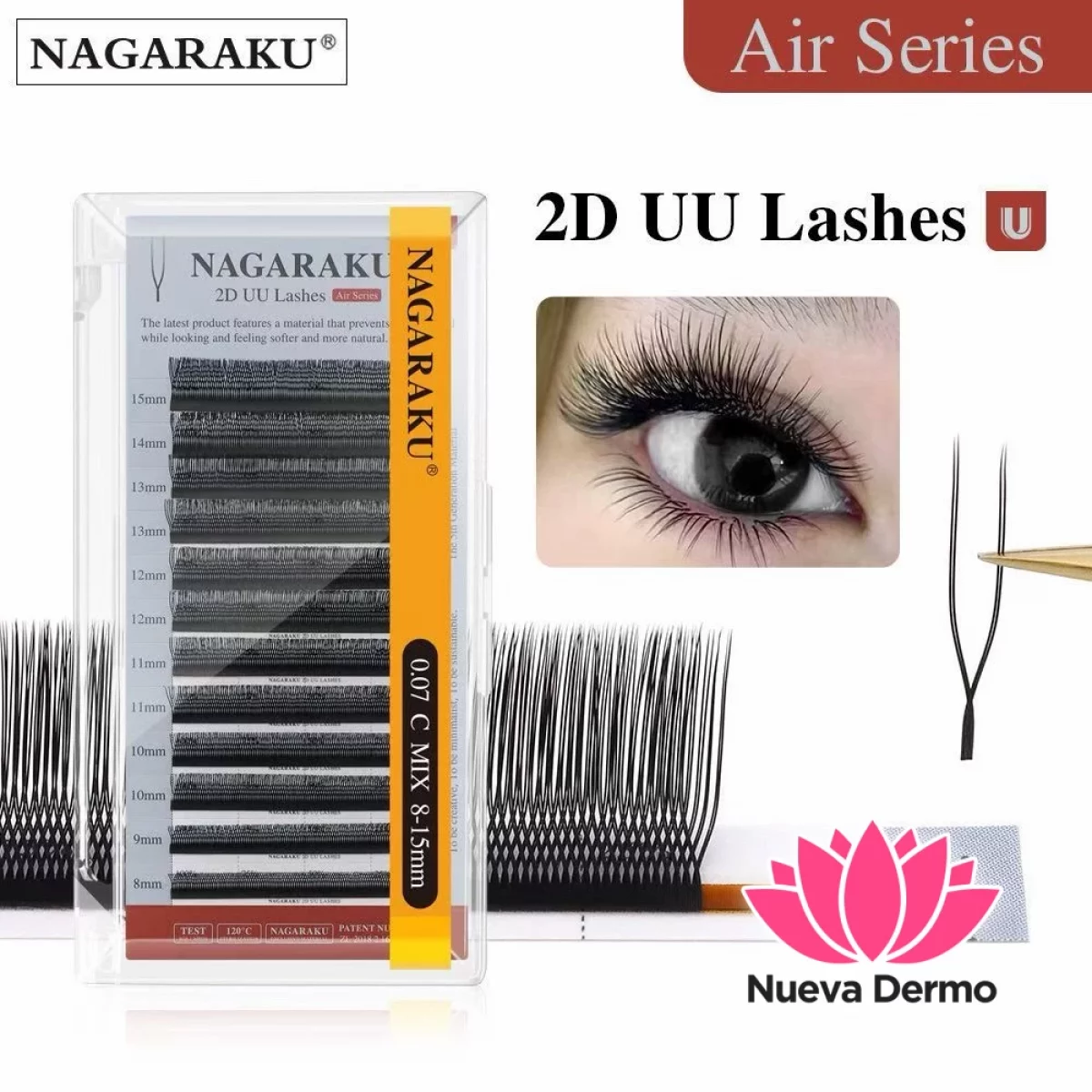 Pestañas tecnologicas Nagaraku 2D UU varias medidas 0.07D efecto aura #JUN-NG033 13MM