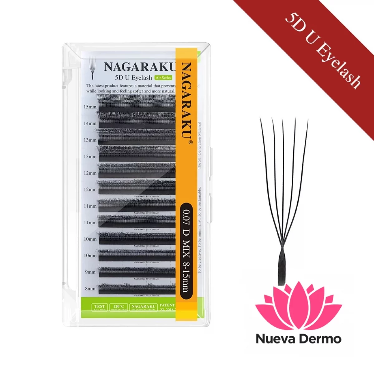 Pestañas Tecnologicas Nagaraku 5D u MIX(8-15MM) 0.07D Efecto Aura #Jun-NG036