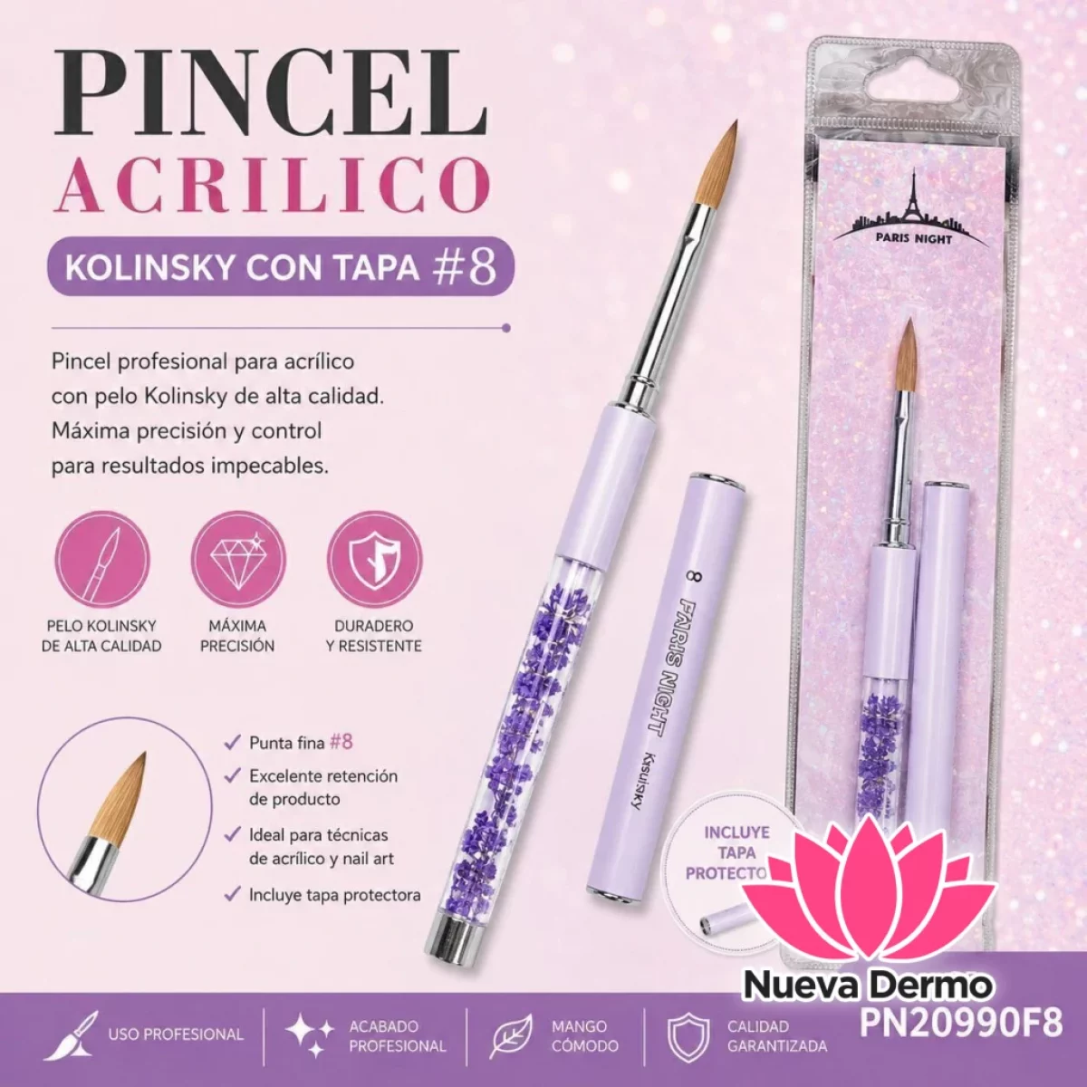 PINCEL DE ACRILICO KOLINSKY NUMERO 8 PARIS NIGHT C/U CD: PN20890F8