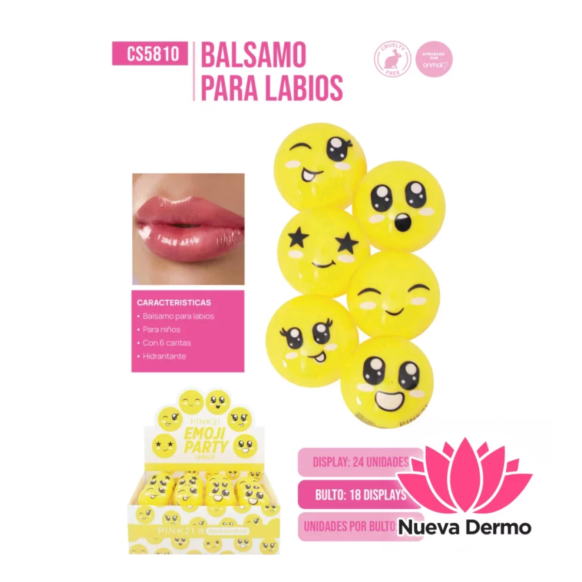 Pink21 balsamo para labios EMOJI PARTY C...