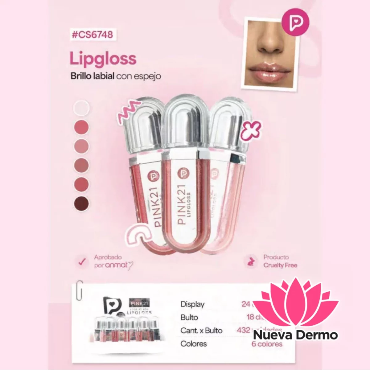 Pink21 brillo labial con espejo CS6748