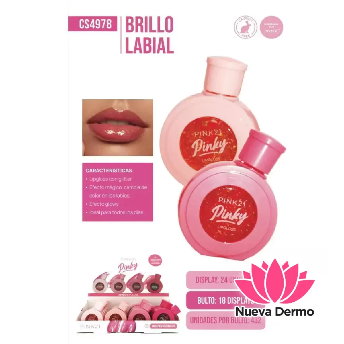 Pink21 brillo labial con glitter de form...
